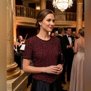 Vintage Papell Boutique Red and Black Beaded Top